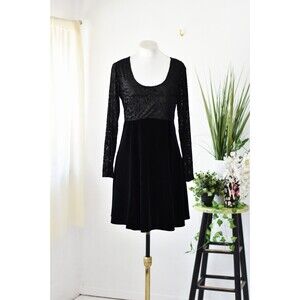 Jay Jacobs 90s Long Sleeve Mini Dress Woman's S Black Burnout Velvet A-line Vtg